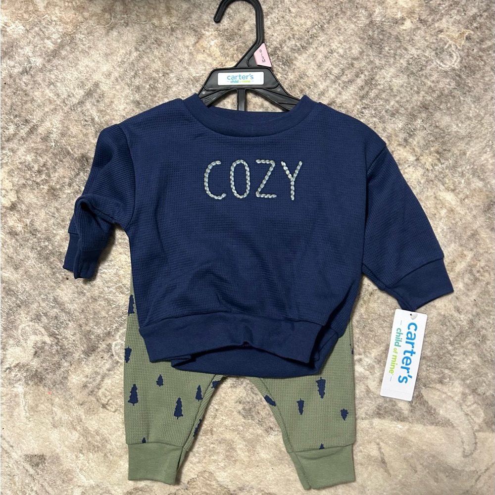 COPY - Carter's Cozy Navy and Green Kids Bottoms Set